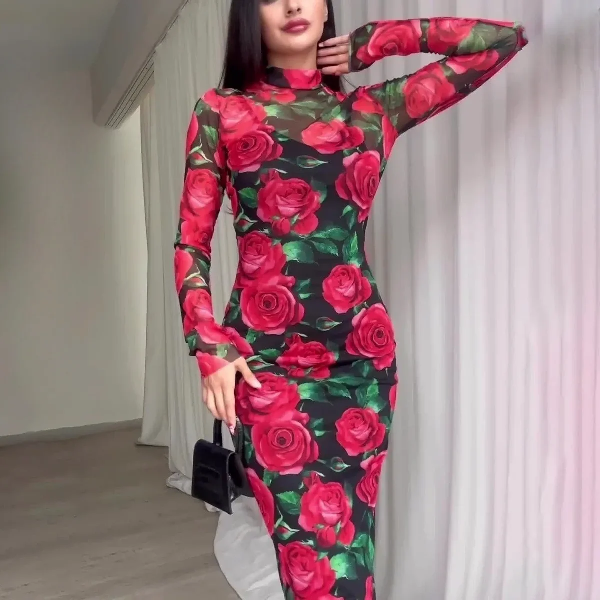 

Long Sleeve Dubai Abayas Spring Floral Print Muslim Abaya Dress for Women Arab Turkey Morocco Kaftan Islamic Clothing Gown Robes