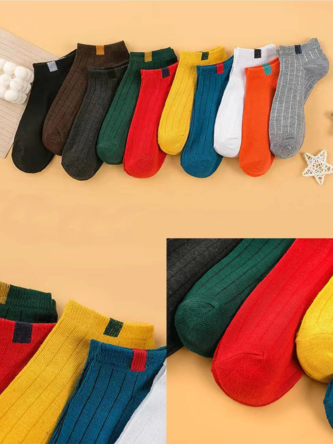 10 Pairs Summer Autumn Breathable  Soft Retro Simple Low Ankle Socks Colorful Versatile Short Socks