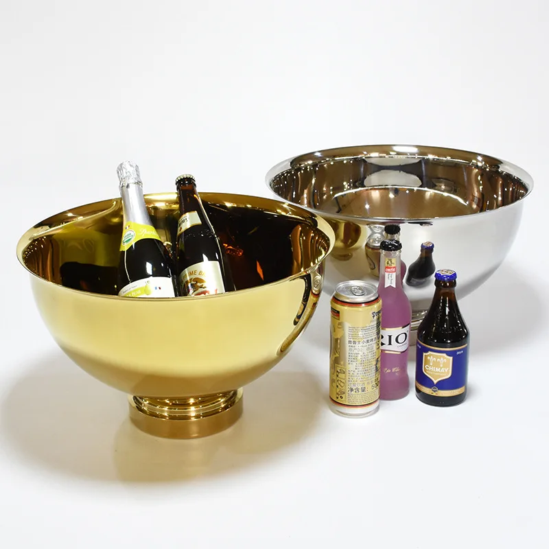 Suministro de lavabo de hielo grande de acero inoxidable de Amazon, suministro transfronterizo para fiesta, fiesta, champán refrigerado, cerveza, lavabo redondo, bucke de hielo