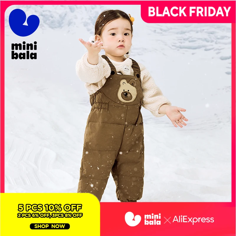 

Mini Bala Three-Proof Down Overall Long Pants for Boys and Girls 2024 Autumn and Winter New Styles with Thickened and Warm Pants