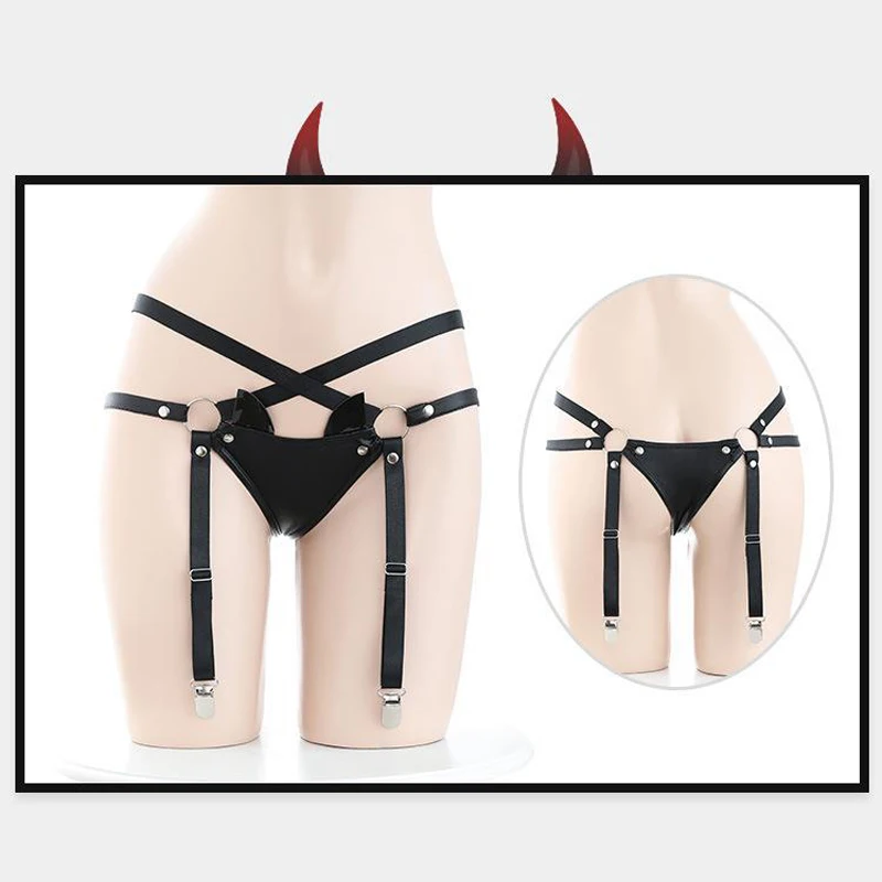 AniLV Halloween Women Rivet Straps Devil Wings Bra Underwear Dark Night Demon Leather Unifrom Pajamas Outfits Costumes Cosplay