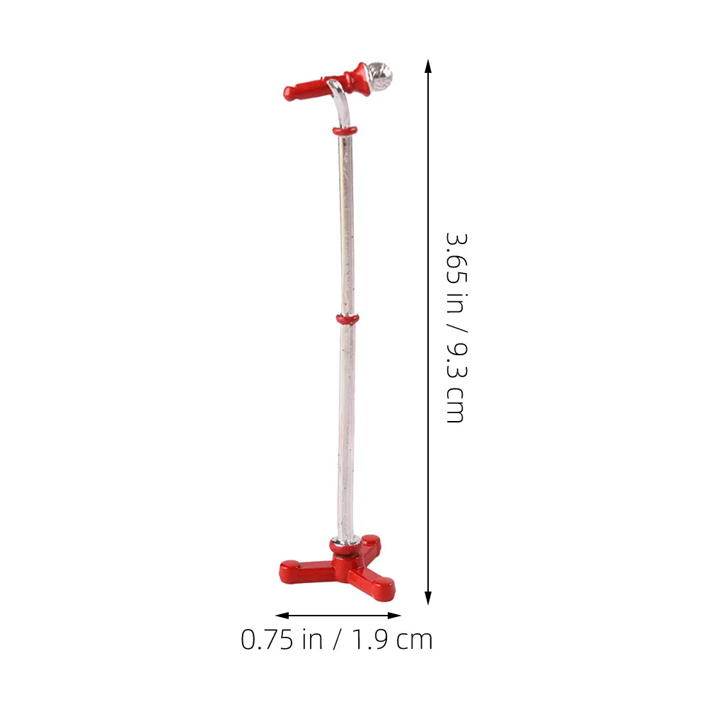 2Pcs Mini Microphone with Stand 1:12 Dollhouse Mini Decor Realistic Simulation Prop for Musical Scenes Miniature Furniture