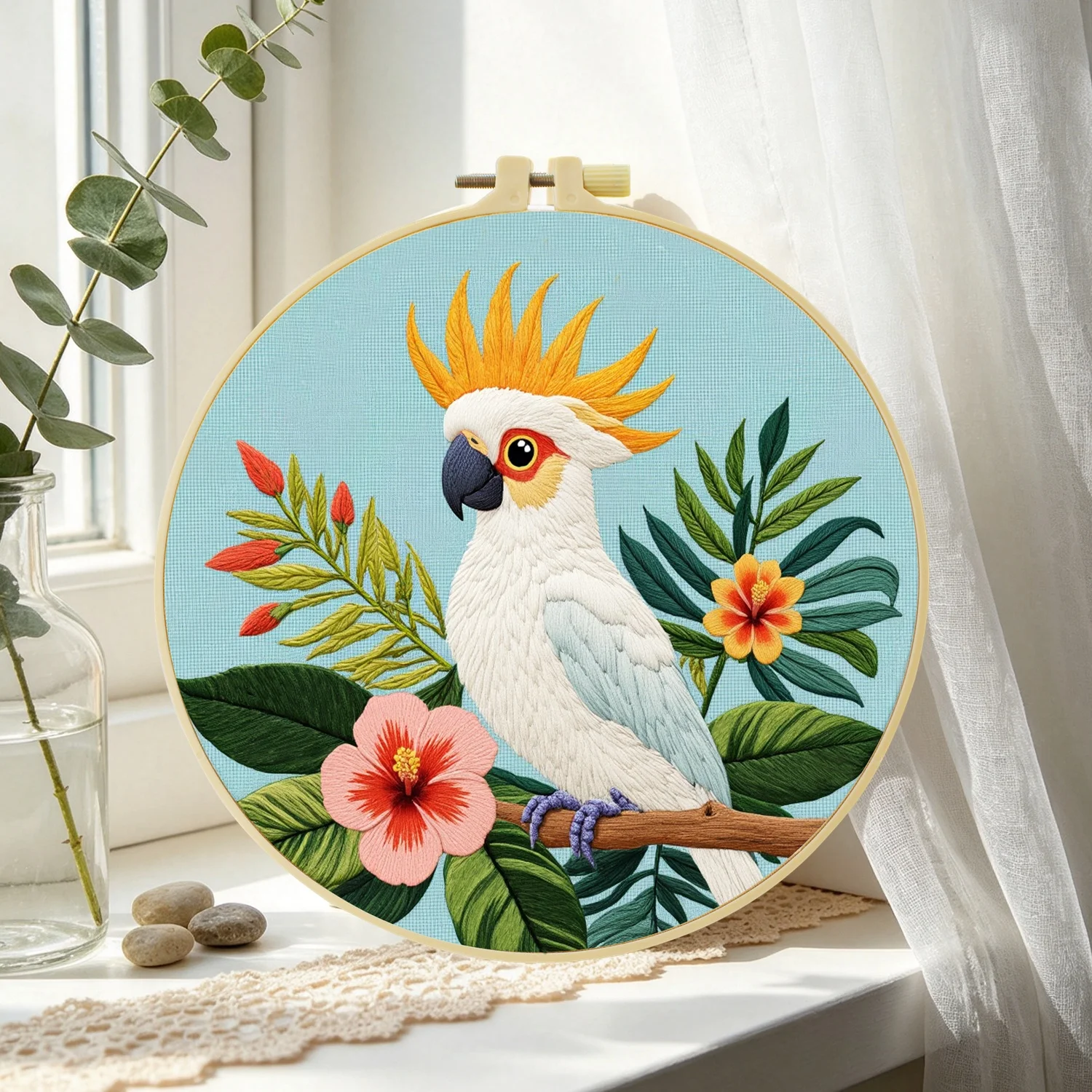 1Set Cockatoo Tropical Diy Embroidery Kit For Beginner Embroide Starter Kit Cross Stitch Art Gift Needlework Craft