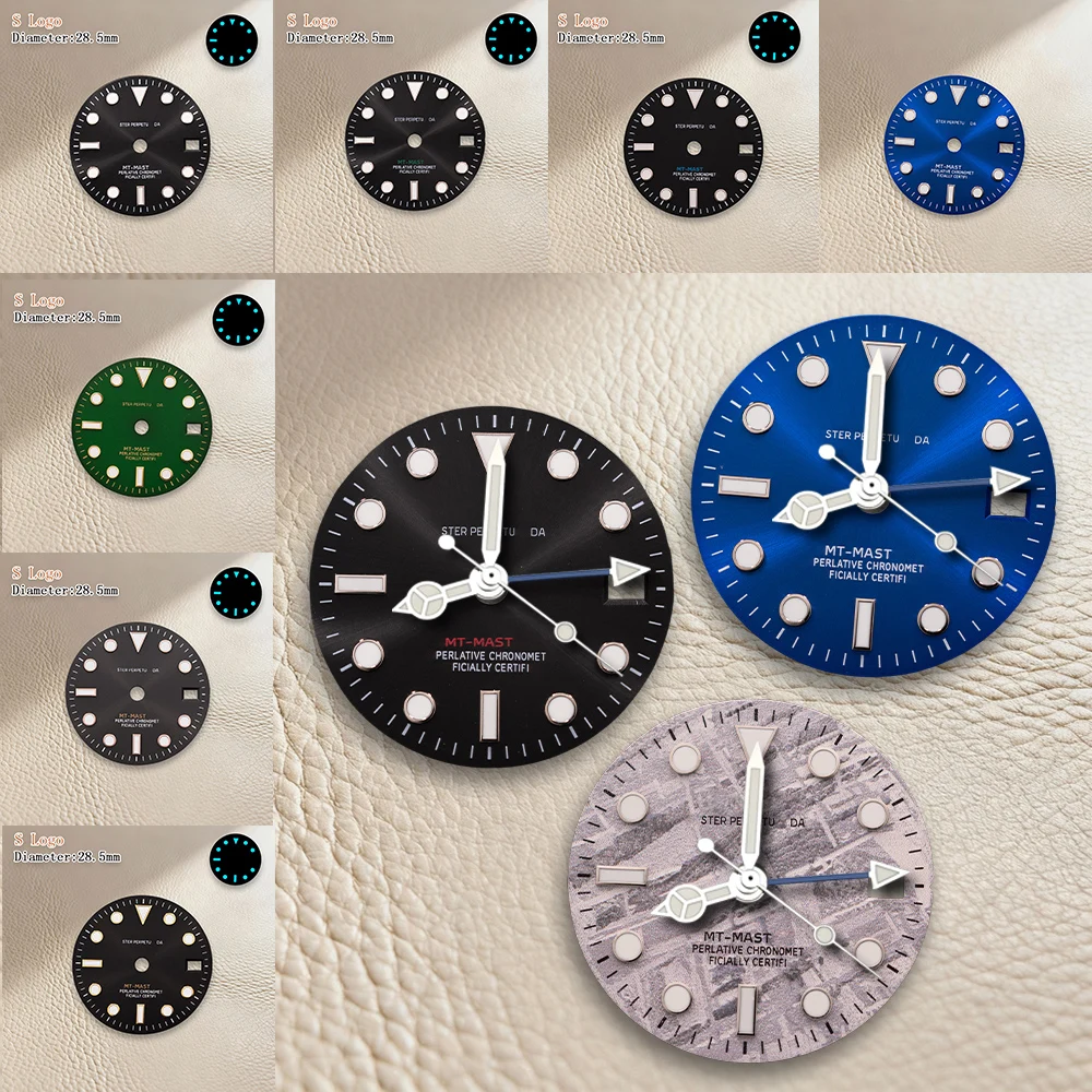 

Циферблат NH34 GMT с логотипом S, 28,5 мм, 3D металлический логотип, ледяной синий цвет, светящийся, высококачественные аксессуары для модификации часов ﻿