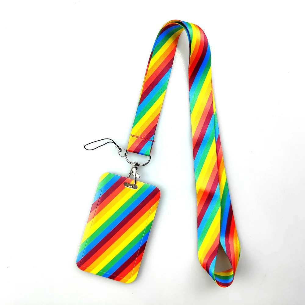 Diagonal Rainbow Key Hanging Rope Neck with ID Badge Bracket Keychain DIY Hanging Rope Keychain Mobile Accessories