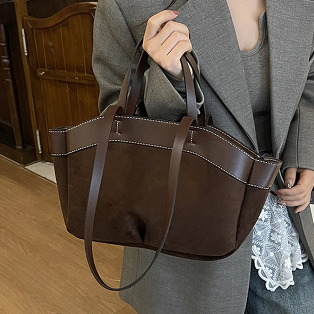 

Fashion Faux Suede Women's Bag Casual Patchwork Shoulder Bag Designer Bags for Women Handbag Bucket Bags Commuting Armpit Purses