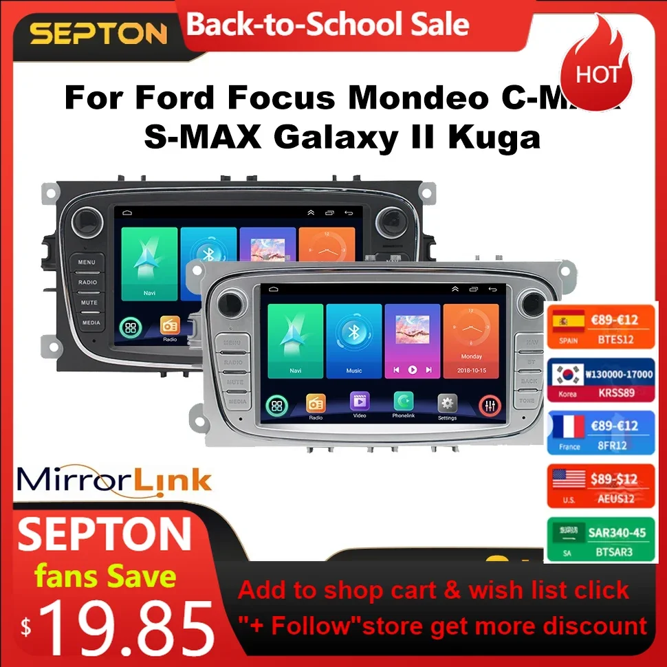 

SEPTON Android 13 Universal Car Radio for Ford Focus Mondeo C-MAX S-MAX Galaxy II Kuga Mirror Link Carplay GPS Wifi Multimedia