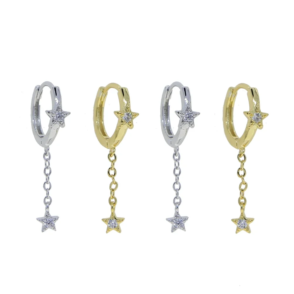 أقراط Micro Pave Bling Cz ذات نجمة خماسية متألقة للنساء، هدية عيد الحب عالية الجودة #4