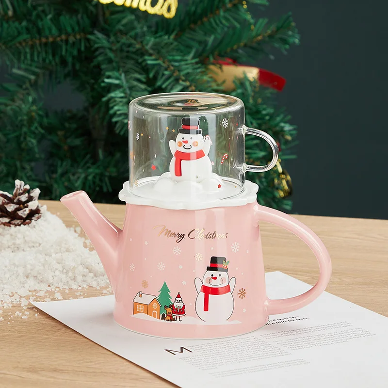 Creative Cartoon Snowman Christmas Ceramic Cup Christmas Household Tea Set Large Capacity Couple High Beauty Gift