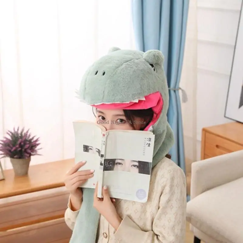 قبعة رأس جميلة وشاح رأس على شكل ديناصور كرتوني مناسب تمامًا للتزلج على الجليد