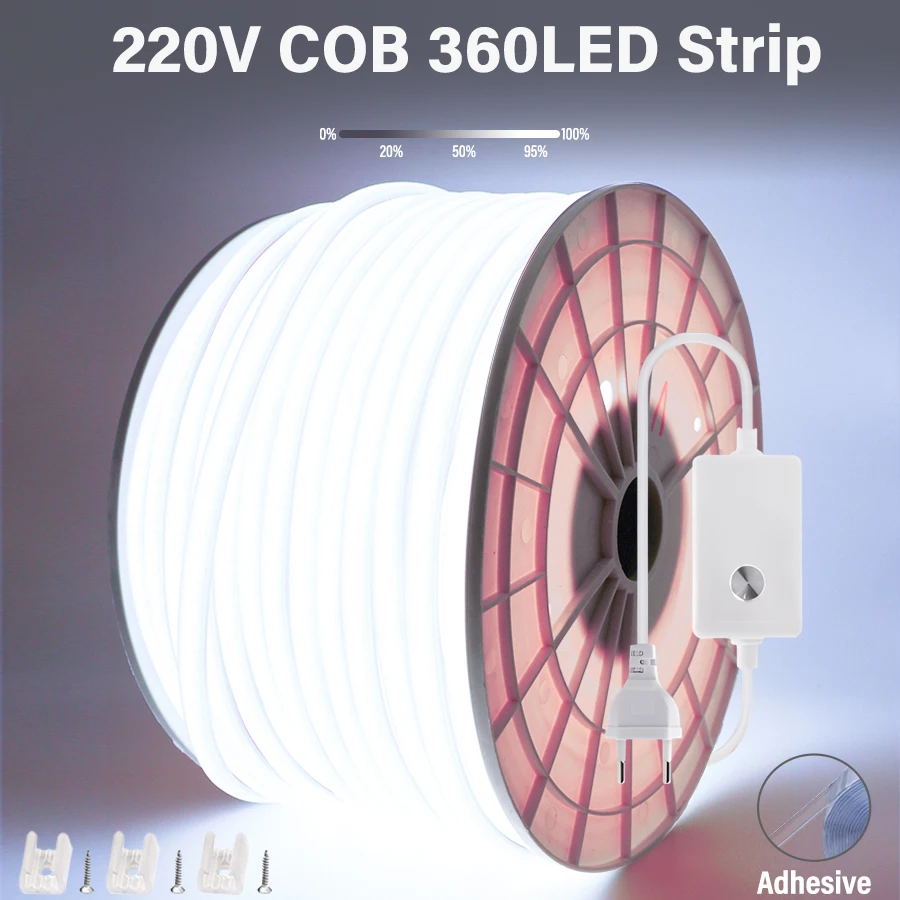 

220V 360LEDs/mEU Plug COB LED Strip Light RA90 Flexible led Streifen Outdoor Lamp Waterproof Tape Kitchen Home Room Decoration