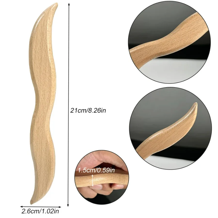 1PC Wooden Body Massage Tool, One-Handed Ergonomic Design for Smooth Gliding, Wooden Manual Massage Accessory for Daily Relaxing