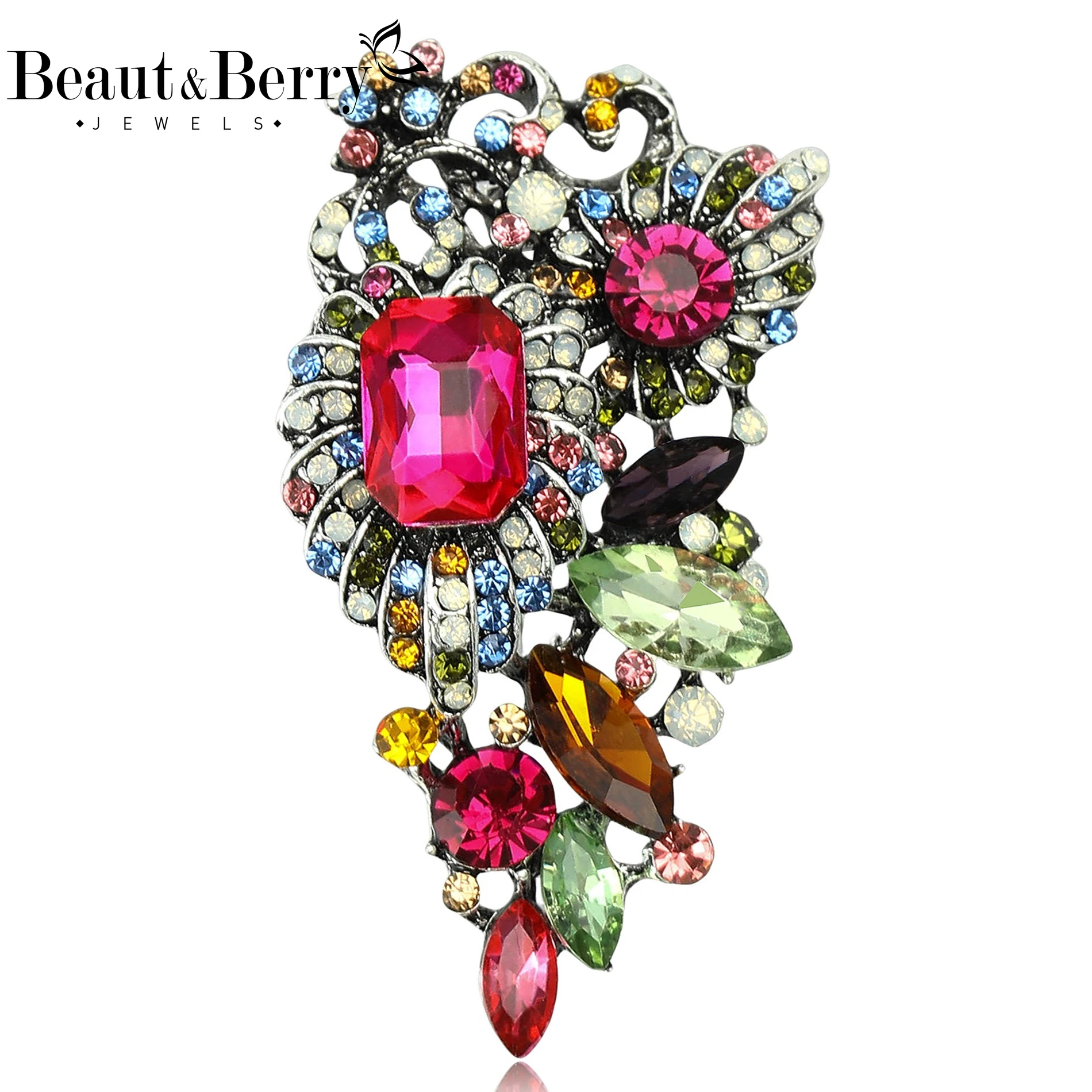 

Beaut&Berry Trendy Rhinestones Flower Brooches for Women Unisex Gem Pins Casual Party Jewelry Accessories Gift Decoration