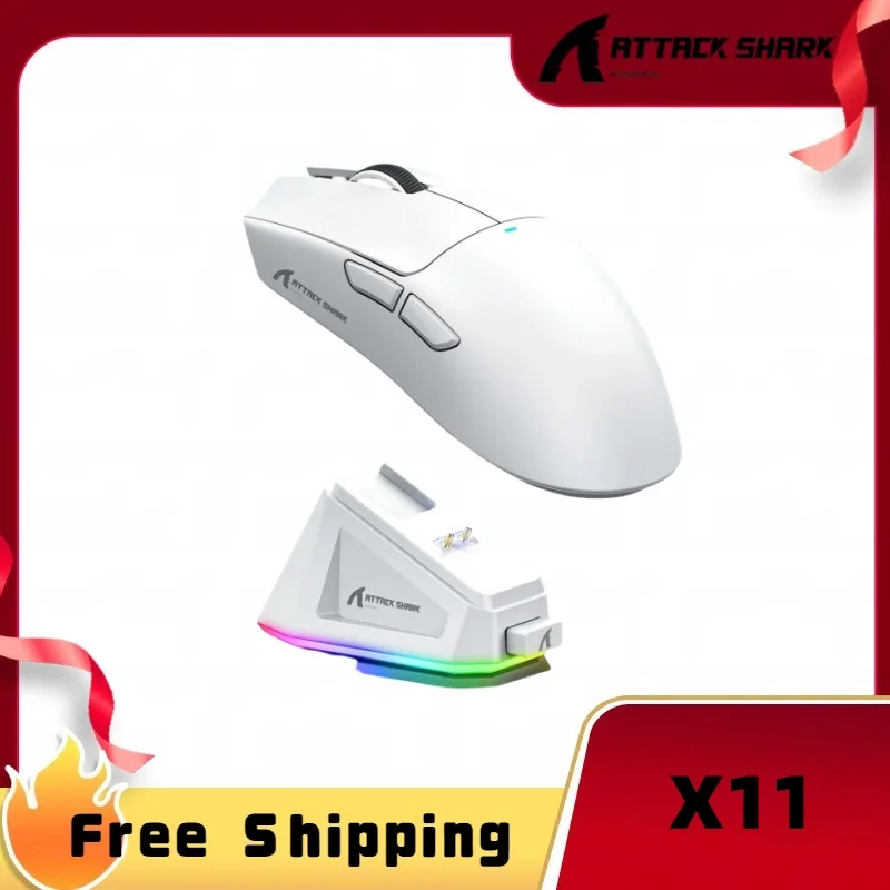 

Attack Shark X11 Wireless Mouse Paw3311 22000DPI E-Sports Mouse Buletooth Three Mode Rgb Charging Dock Lightweight Game Laptop