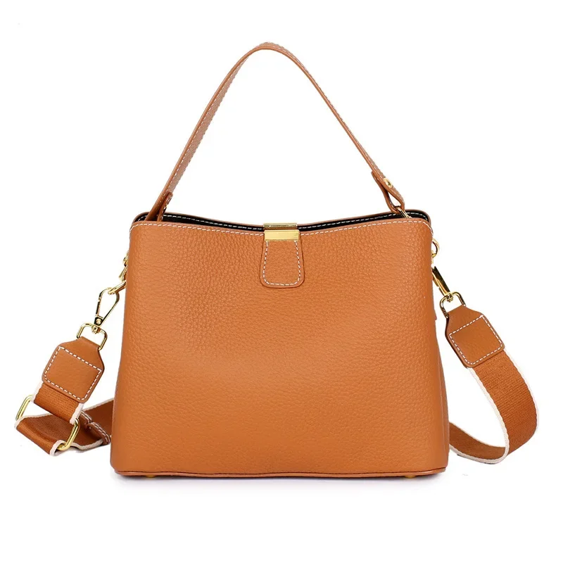 2023 Women\'s Genuine Leather Bag Female New Luxury Bucket Handbag Lady Fashion Casual Shoulder Bag Crossbody Messenger for Girls