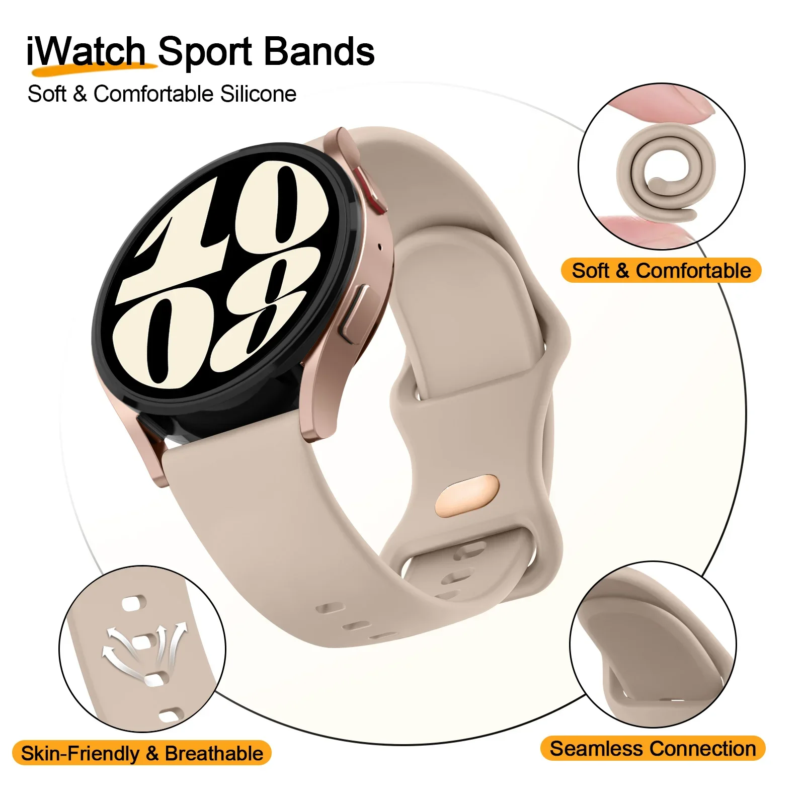 20mm Band for Samsung Galaxy Watch 4 6 Classic/Watch 3 4 5 6 5Pro 45mm/Galaxy Watch 42mm/Active 2 40mm Strap Silicone Bracelet