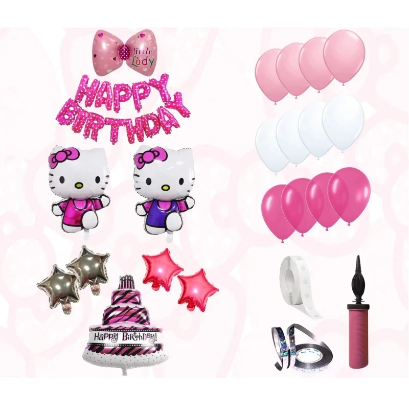 Sanrio-Decoración de globos de fiesta para niños, bonito diseño de escena temática de Hello Kitty, decoración de habitación de Hello Kitty, regalo Kawaii para niña