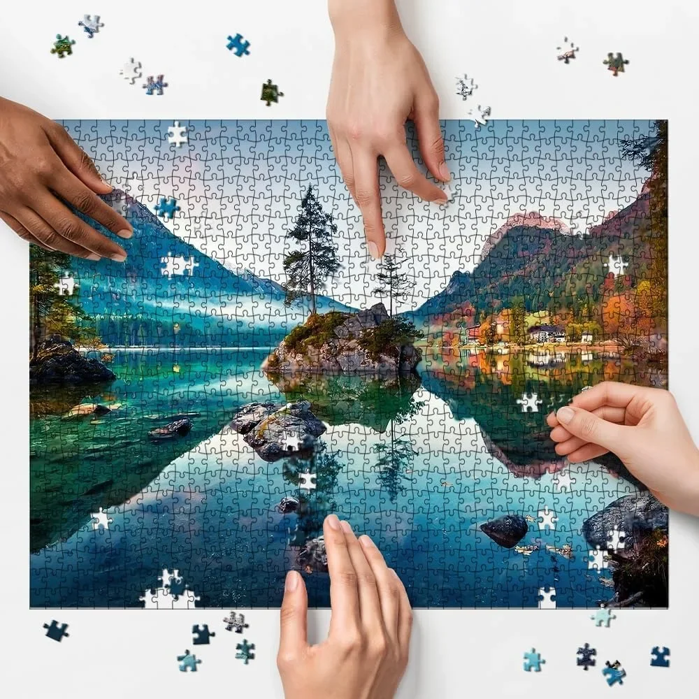 Claro lago quebra-cabeça 300/500/1000pc paisagem natural adulto quebra-cabeça de madeira para exercício cérebro pensando família gam presentes