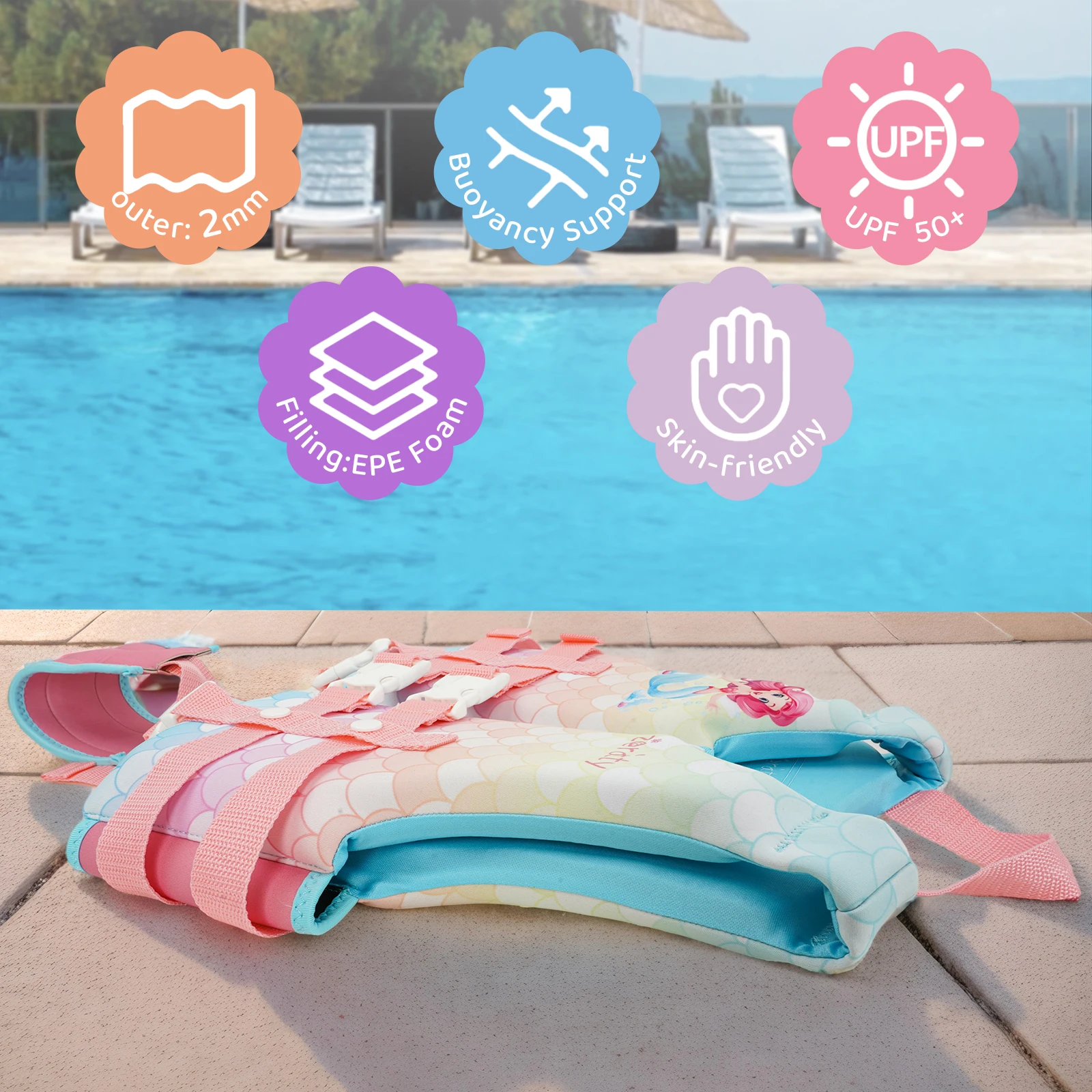 Chaqueta de natación para niños y niñas, chaleco flotante con correas ajustables dobles, flotación fuerte, novedad