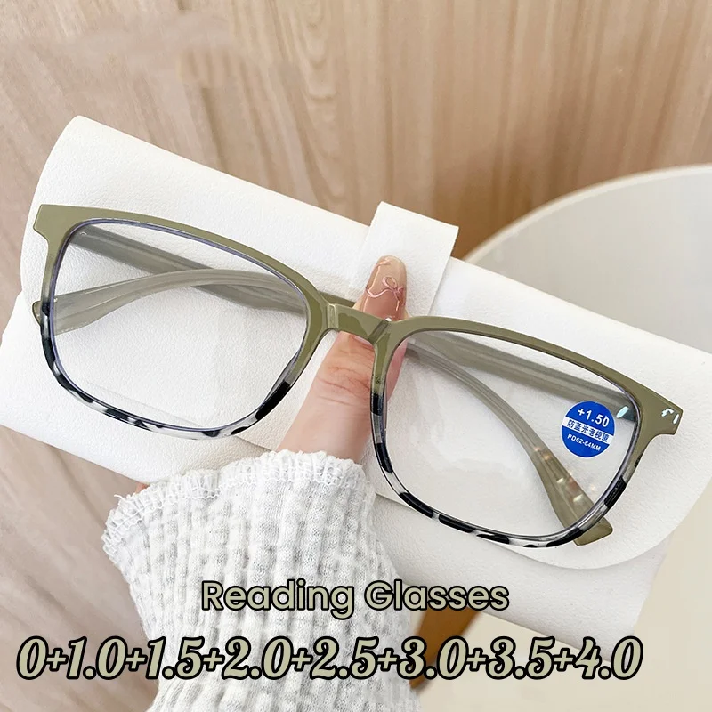 Unisex Vintage Anti-blue Reading Glasses Women Men Trendy Square Frame Plus Diopter Eyeglasses Fashionable Far Sighted Eyewear