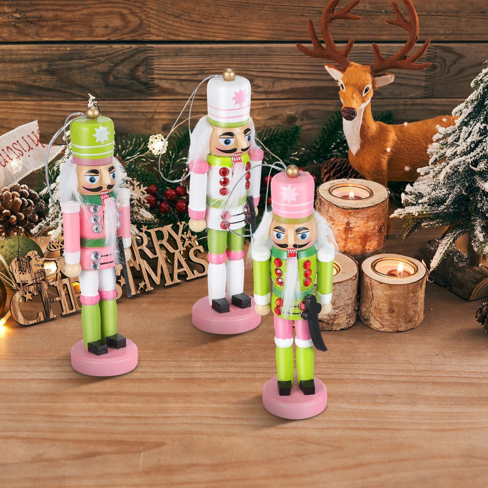 

3 Pcs Mini Nutcracker Figures Decor Charm Colorful Holiday Desktop Decoration