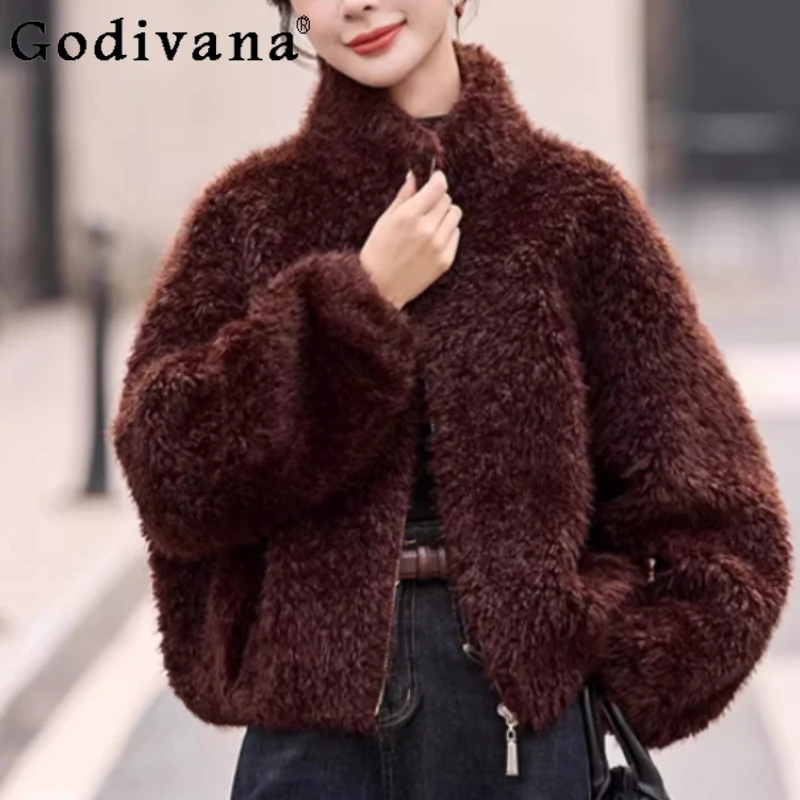 2025 invierno nuevo guapo Simple cuello alto suelto Color sólido moda abrigo chica versátil reductor de edad abrigos de ocio coreanos