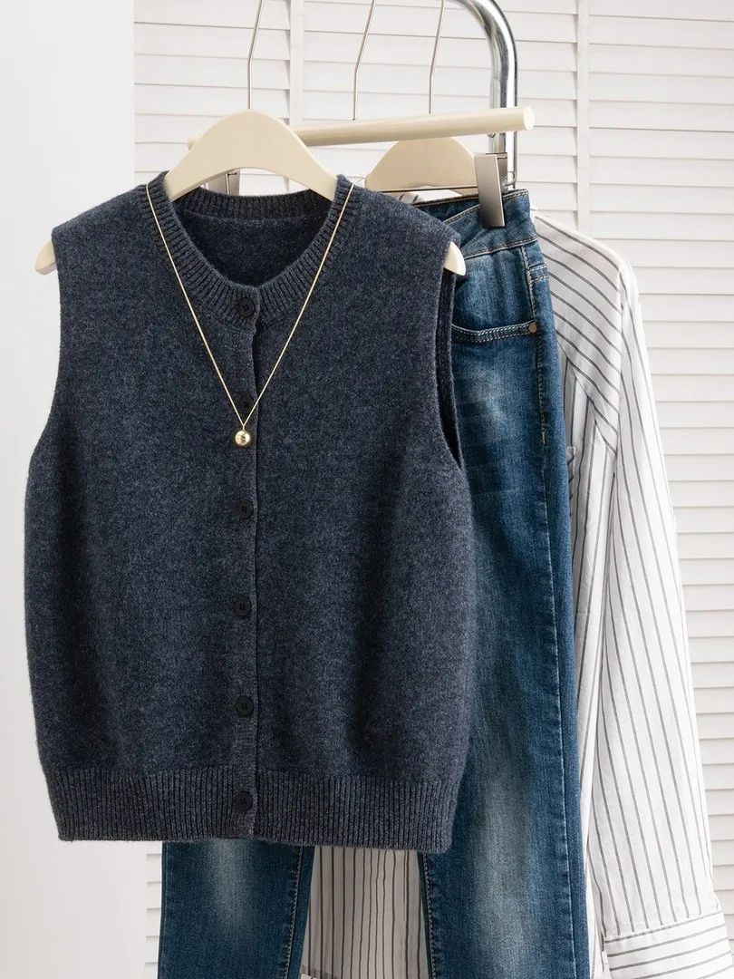 

Очень большой размер, 300 пу, вязаный жилет в корейском ретро-стиле, кардиган без застежки, свободный свитер для мужчин и женщин, осенне-зимний топ