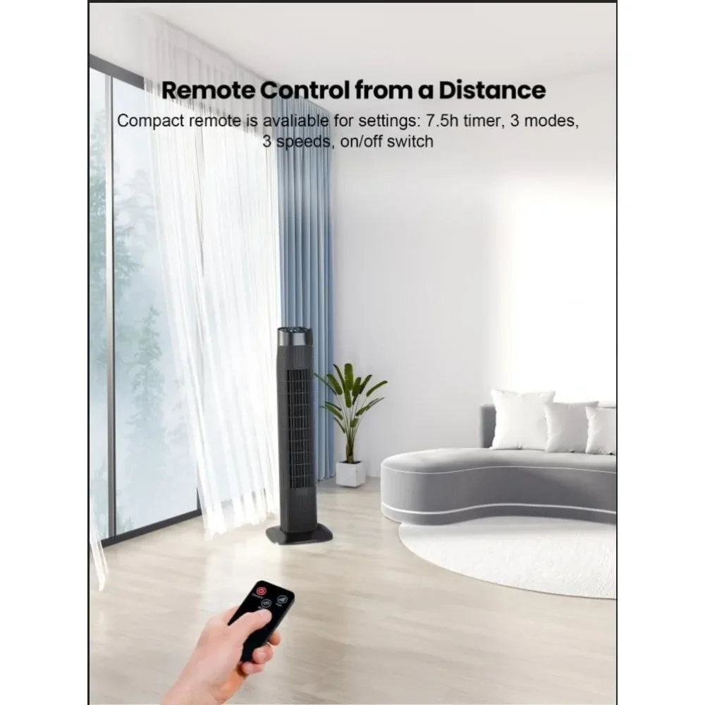 مروحة برجية لغرفة النوم، 80 متأرجحة مع جهاز تحكم عن بعد، مؤقت 7.5 ساعة، 3 سرعات، لمكتب الغرفة 32 بوصة