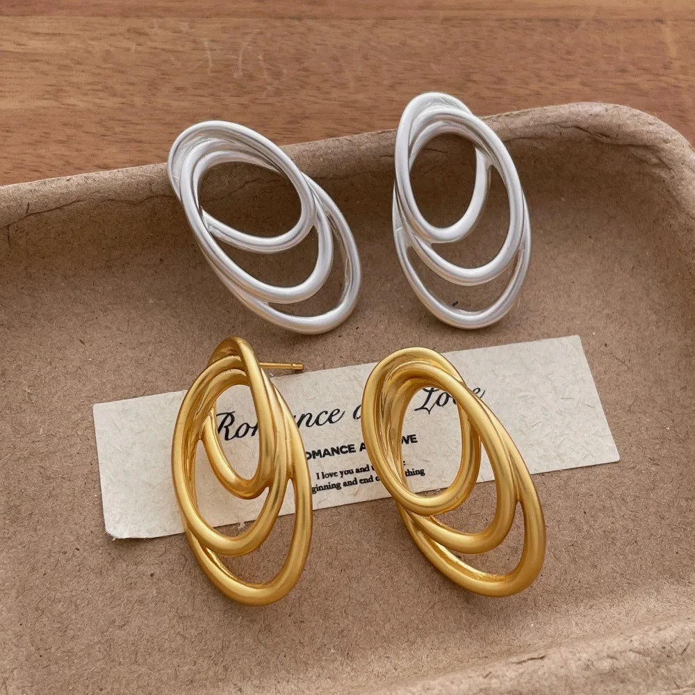 

Niche Designer Minimalist Hollow Geometric Multi layer Wrapped Oval Metal Drop Earring Fashion Versatile Personality Ear Jewelry