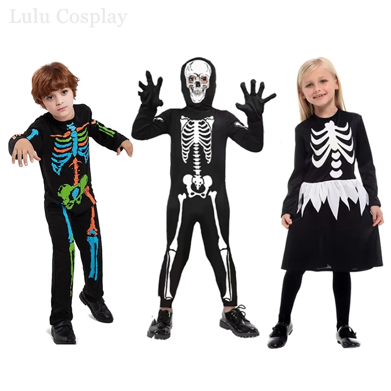 Disfraz de Esqueleto Arcoíris para Niñas, Disfraz de Calavera Colorido para Niños, Traje de Cosplay de Huesos Funky Punky para Niños Pequeños, Ropa de Carnaval