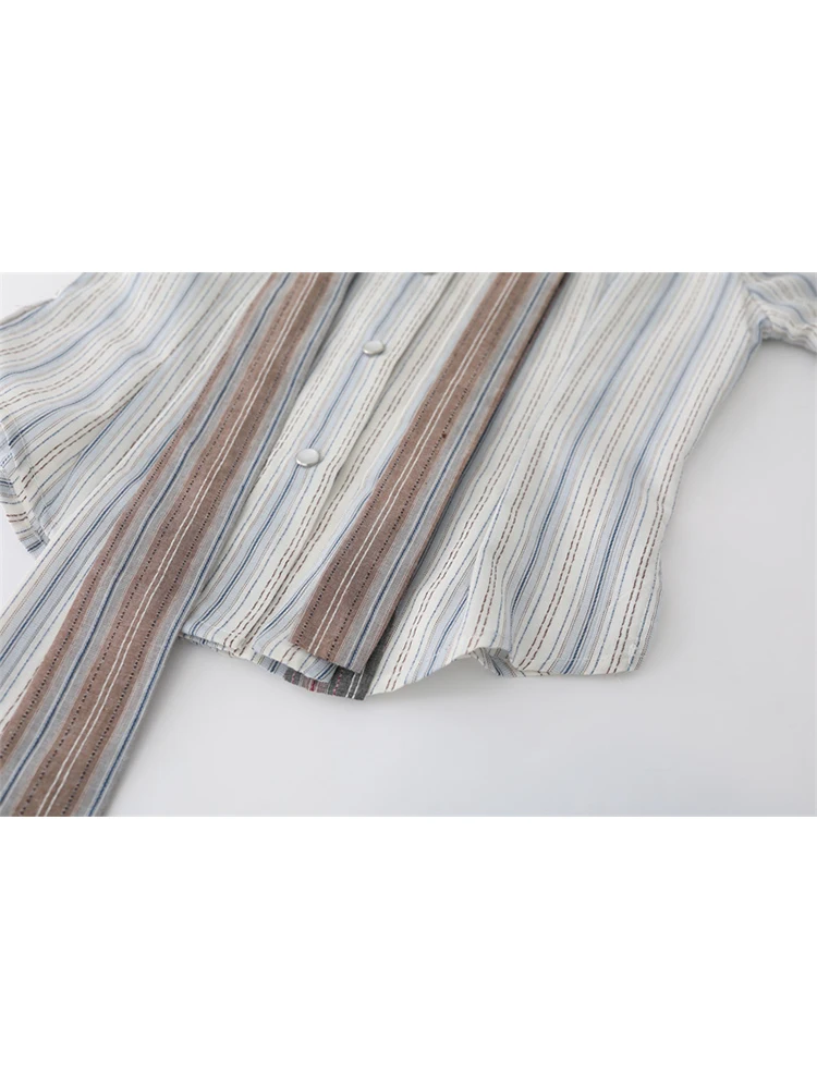 Tops vintage de manga longa para mulheres, camisas estéticas listradas com design de gravata, streetwear Y2K, estilo preppy, outono, anos 2000