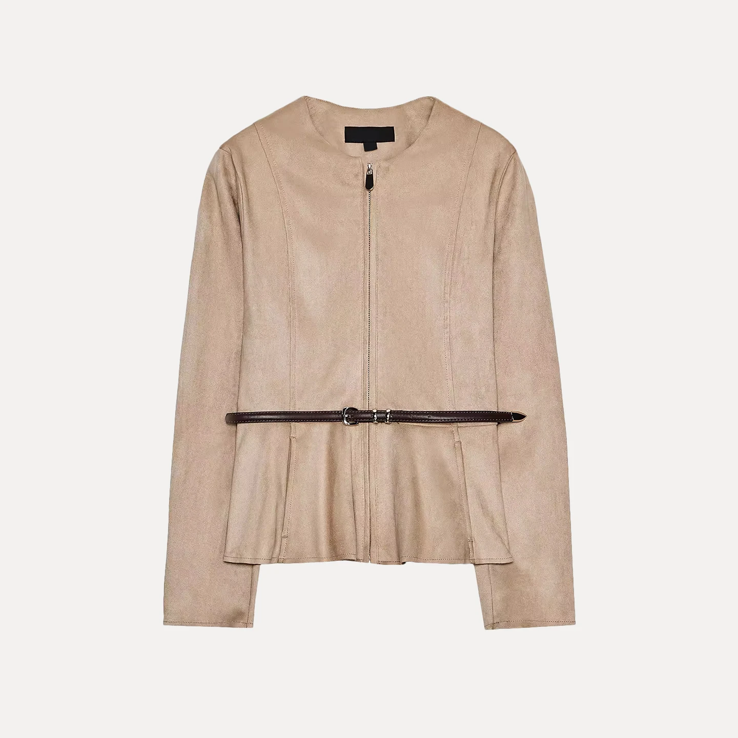 Damska spódnica ze sztucznej skóry z paskiem, nowa kolekcja 2025, europejski styl, dopasowany krój, odzież wierzchnia na jesień.