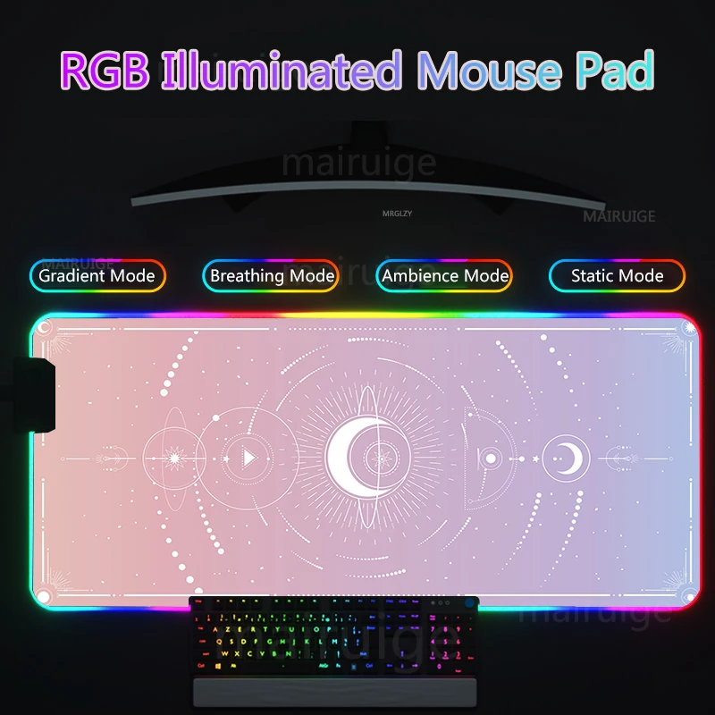 Moon Star Rgb Led Achtergrondverlichting Muismat Grote Mause Pad Gamer Leuke Bureau Mat Kawaii Xxl Gaming Accessoires Toetsenbord Roze tapijten