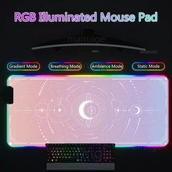 Grande RGB LED Backlight Mouse Pad, Lua e Estrela, Tapete bonito Gamer Desk, Kawaii XXL, Acessórios para jogos, Teclado, Tapete Rosa