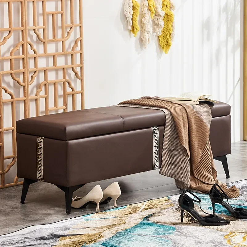 Leather printing shoe changing stool household door shoe cabinet seat stool clothing store try on sofa stool cloakroom try on sh
