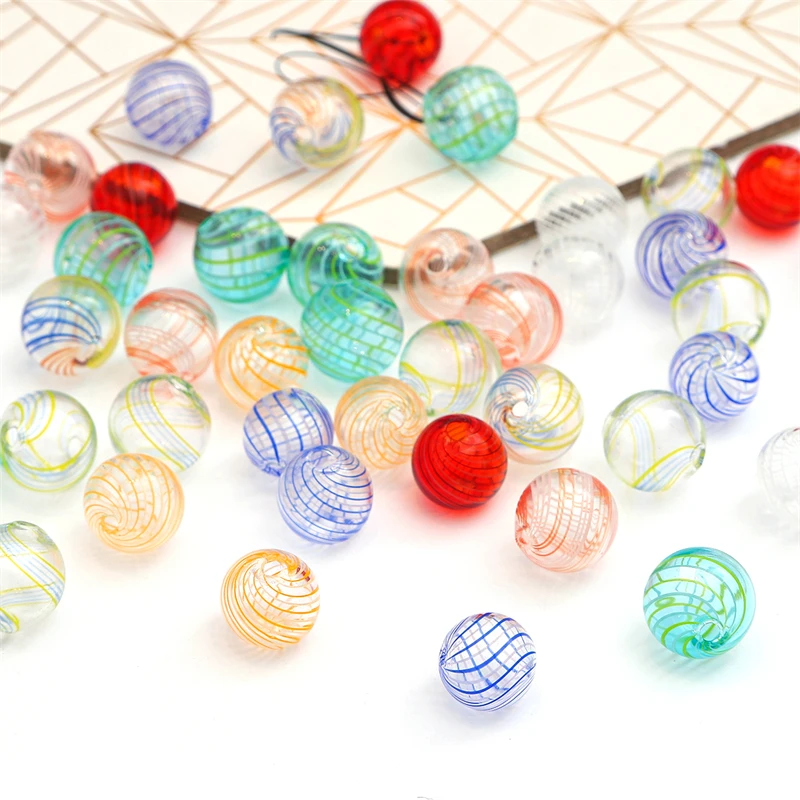 1 Stück 14mm hand bemalte hohle Glasperlen mit einzigartigen feinen Linien, verstreuten Perlen, hand gefertigtem DIY-Schmuck, Armbändern, Accessoires,