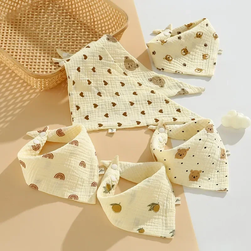 5pcs Baby Muslin Bibs Triangle Soft Cotton Burp Cloth Saliva Towel Apron Bandana Scarf Feeding Drool Bib Korean Style