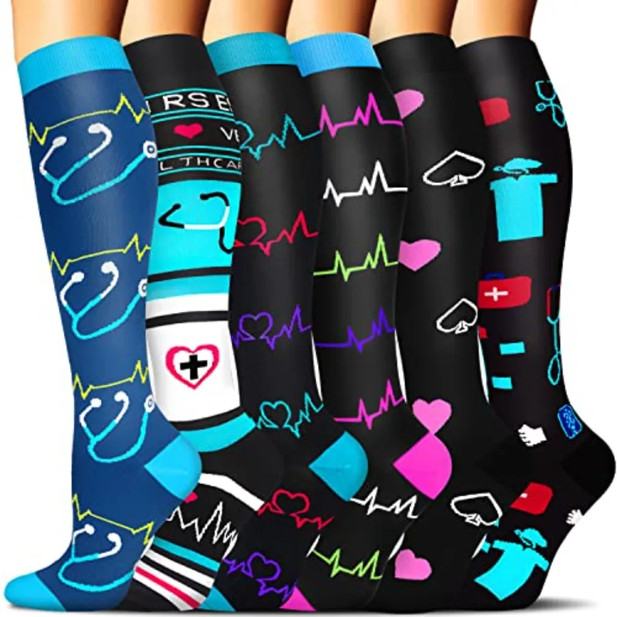 

Compression Socks for Women and Men 6 Pairs is Best Supportive Knee High Stockings for Circulation, Travel, Nurses