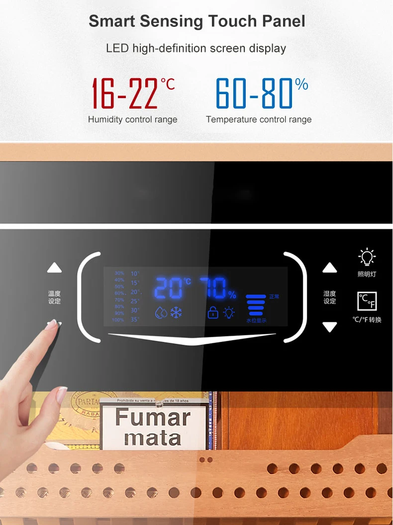 Glass Top Electric Cigar Cabinet Humidor Cedar Frame Unique Cigar Humidor with Hygrometer Humidifier