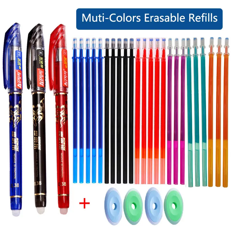 Juego de bolígrafos de Gel borrables con tinta multicolor, varilla para bolígrafos, recambios de 0,5mm, mango lavable, papelería, escuela, materiales de escritura para oficina