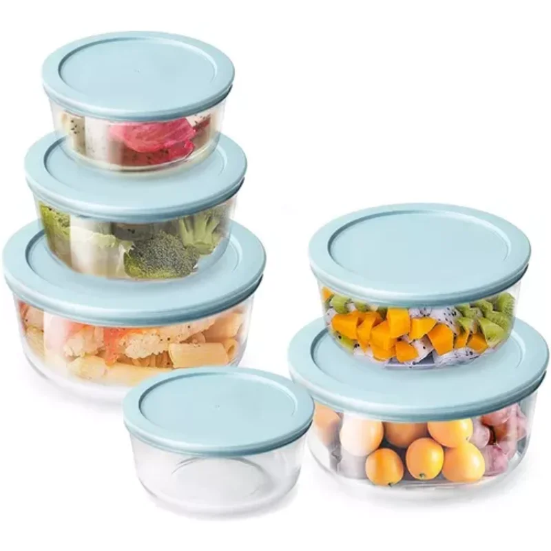 

Six glass containers with sealed lids for and organization