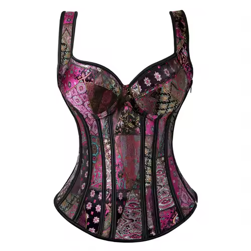 Women Corset with Straps Black Overbust Corset Plus Size Floral Jacquard Corset Zipper Top Gothic Steampunk Corset Bustier - Image 26