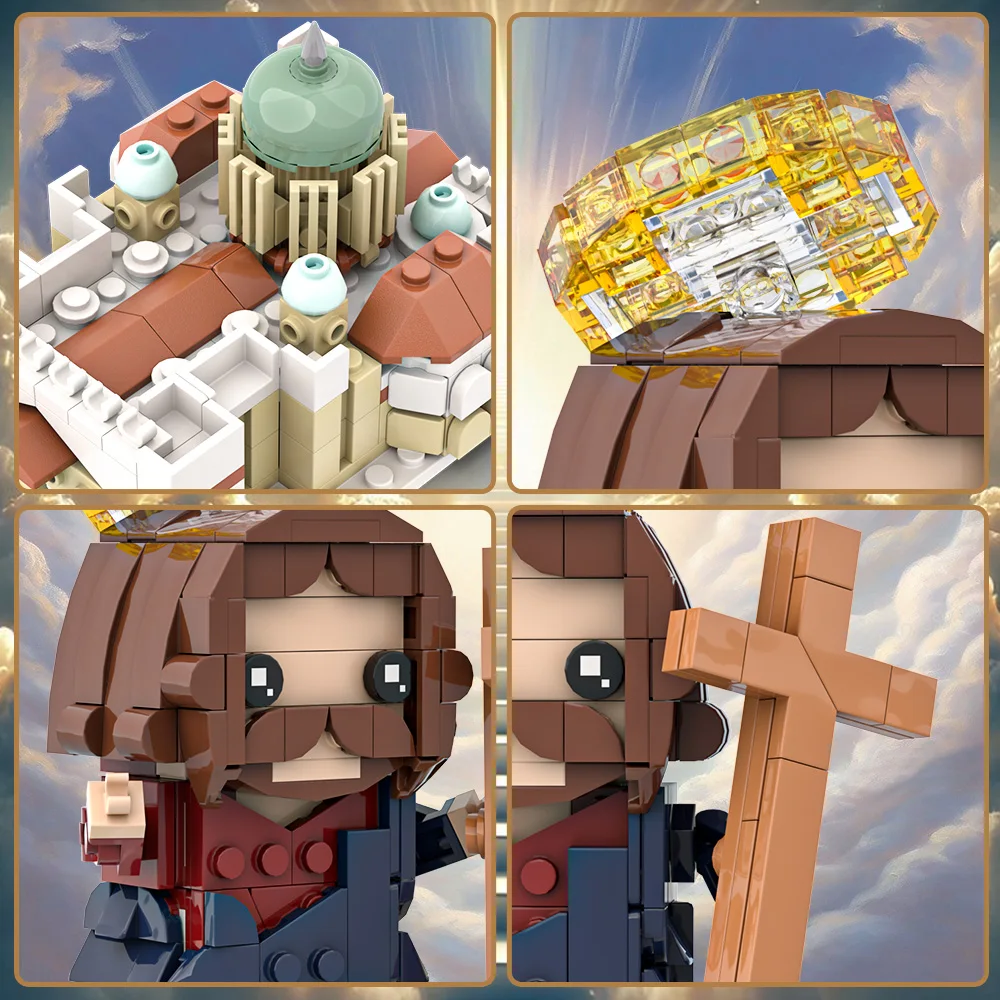 MOC ภาพยนตร์โบสถ์พระเยซู Brickheadz Building Blocks รุ่นพระคัมภีร์ทางศาสนาพระเยซูตัวอักษรอิฐประกอบของเล่นสําหรับของขวัญเด็ก