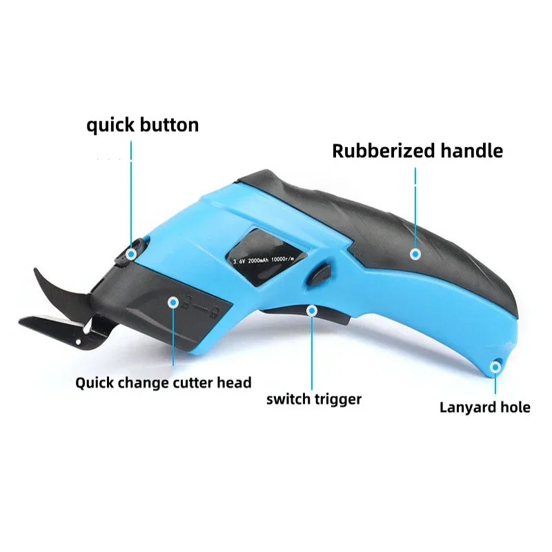 3.6V Electric Scissors Fabric Cutting Machine Leather Tailor Scissors +Tungsten Steel Blades USB Charging Portable Power Tool