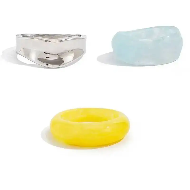 SHIXIN 3 أنماط الأزرق الأصفر الراتنج الاكريليك سوار المرأة العصرية غير النظامية مكدسة الإسورة سوار بوهو مجوهرات والاكسسوارات