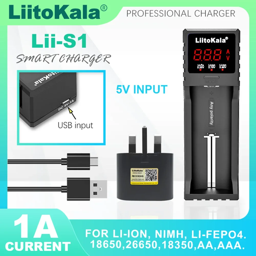 Veitokala Lii-S1 26650 AA AAA 18650 18350 18500 3.7V 1.2V 3.2V 3.8V Chargeur de batterie aste