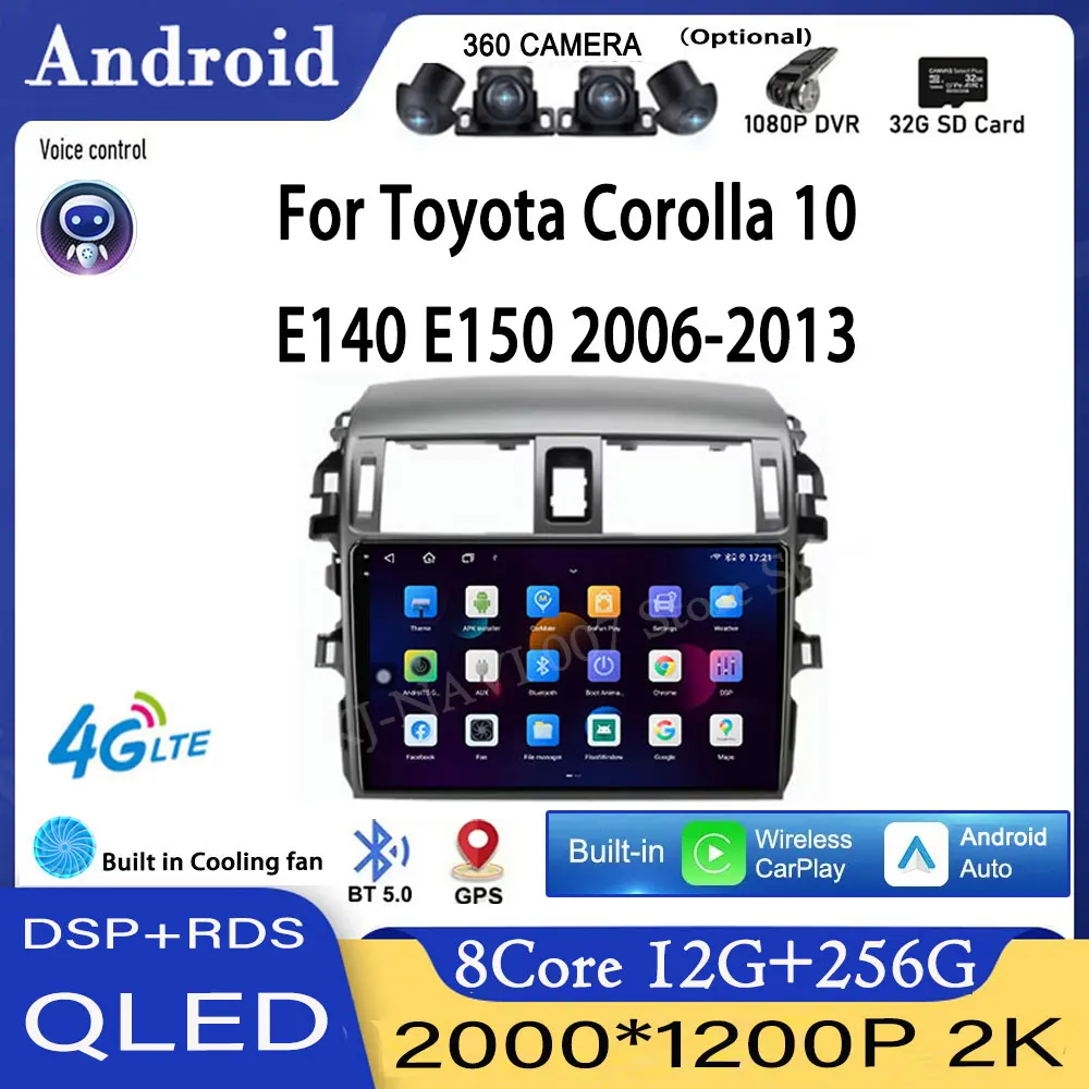 

9-дюймовый Android 14 для Toyota Corolla 10 E140 E150 2006-2013 Автомобильный радиоприемник Мультимедийный видеоплеер Навигация GPS IPS Сенсорный экран