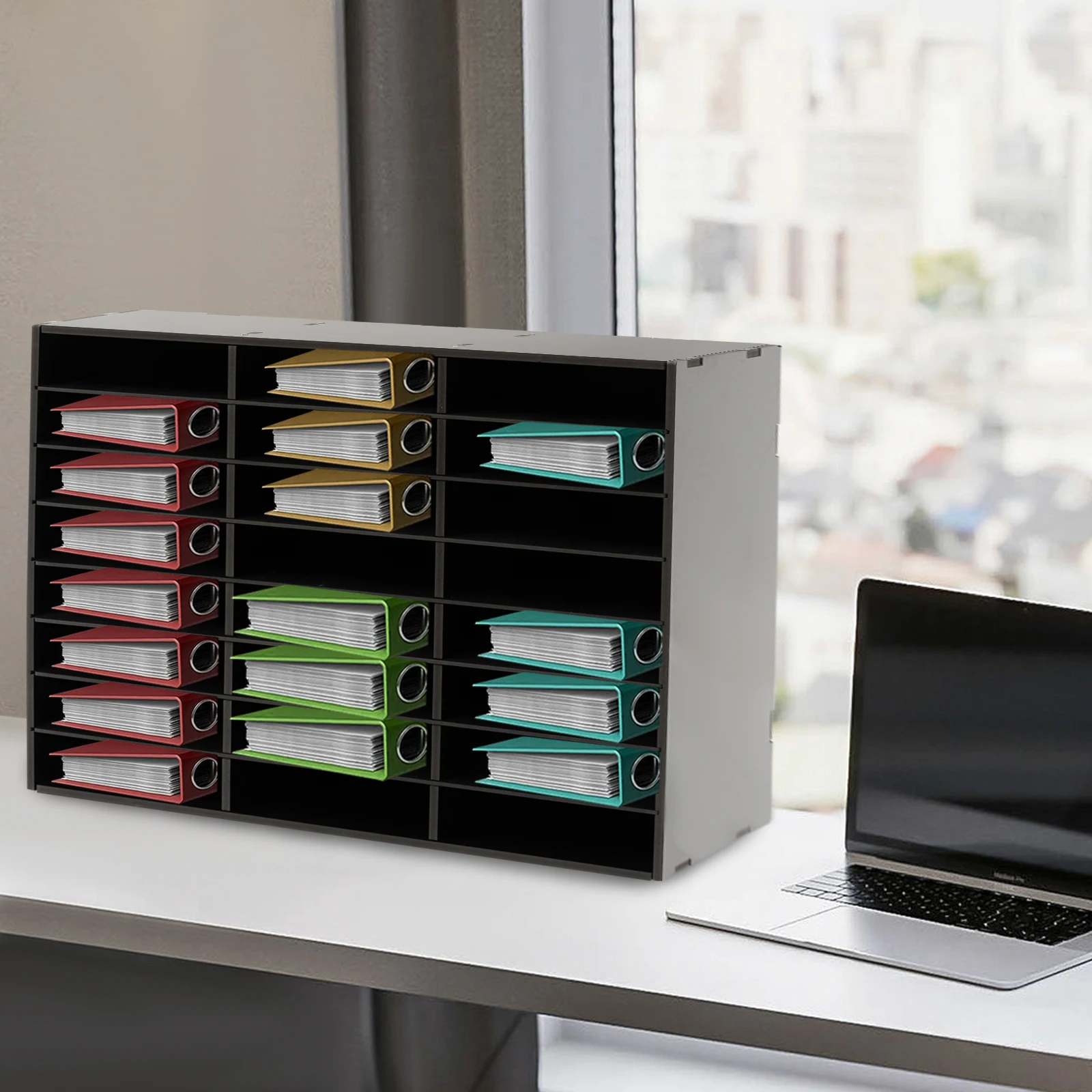 Black PVC 73.7*30.2*59.6cm 24-slot Filing Cabinet Bearing 132-pound Storage Rack with Detachable Interlayer Data Sorting Cabinet