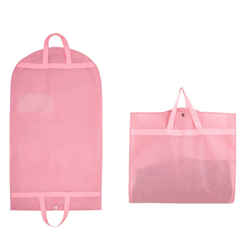 Pink Non-woven Dust Bag Hanging Garment Bag for Travel and Storage Zippered Clothes Bags with Mesh Pockets for Suit Shirt Dress