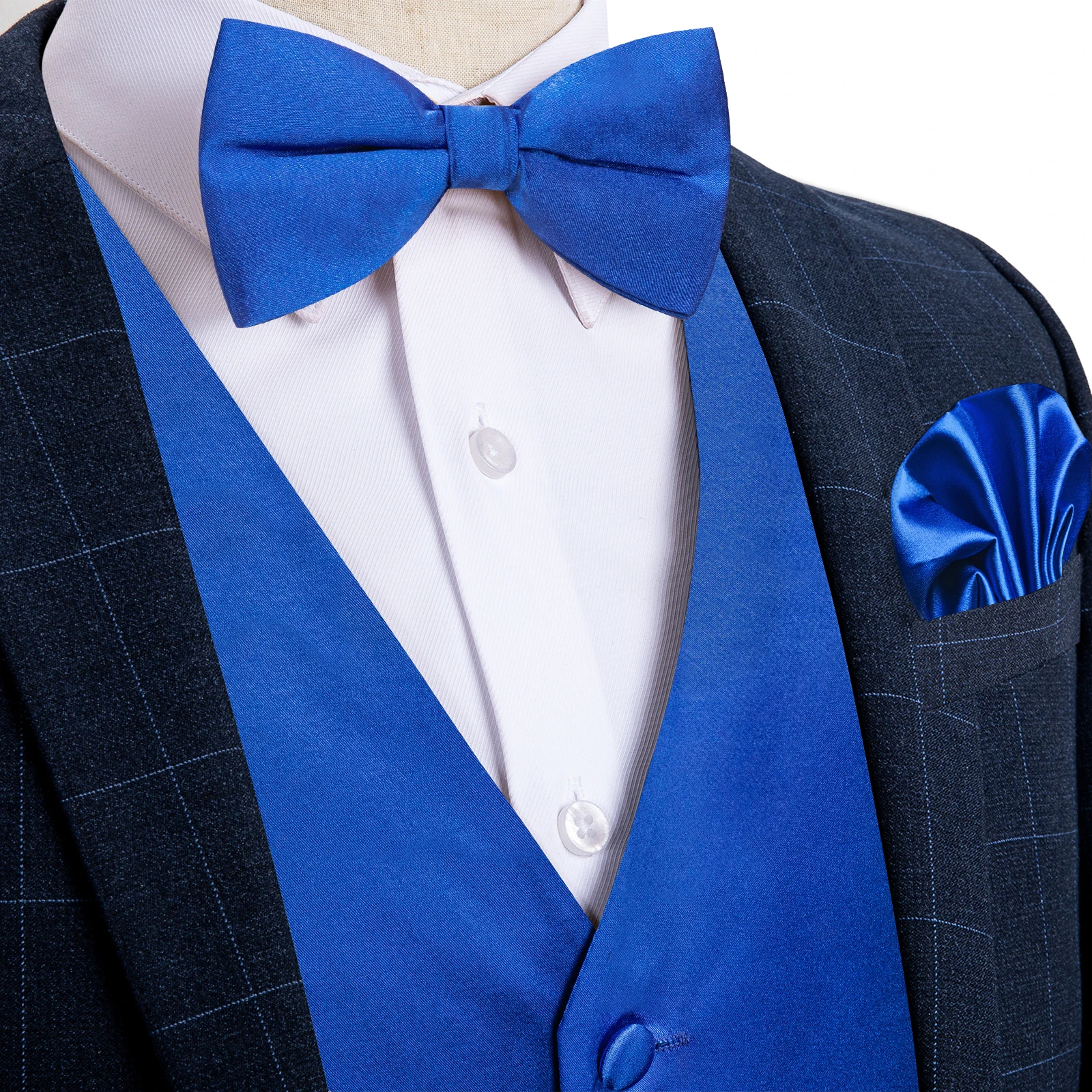 Royal Blue Vest for Man Wedding Party Business Pre-tied Bowtie Set Satin Solid V-neck Spring Fall Waistcoat Men's chaleco hombre